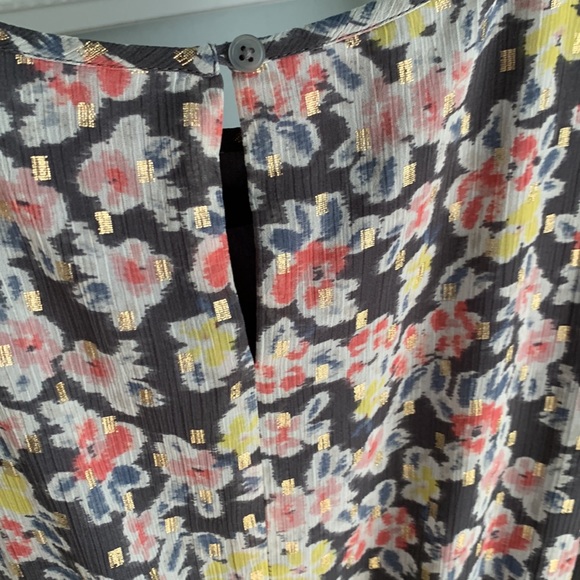 Loft Gray yellow grey pink white gold blue floral long sleeve dress size large - Picture 4 of 7